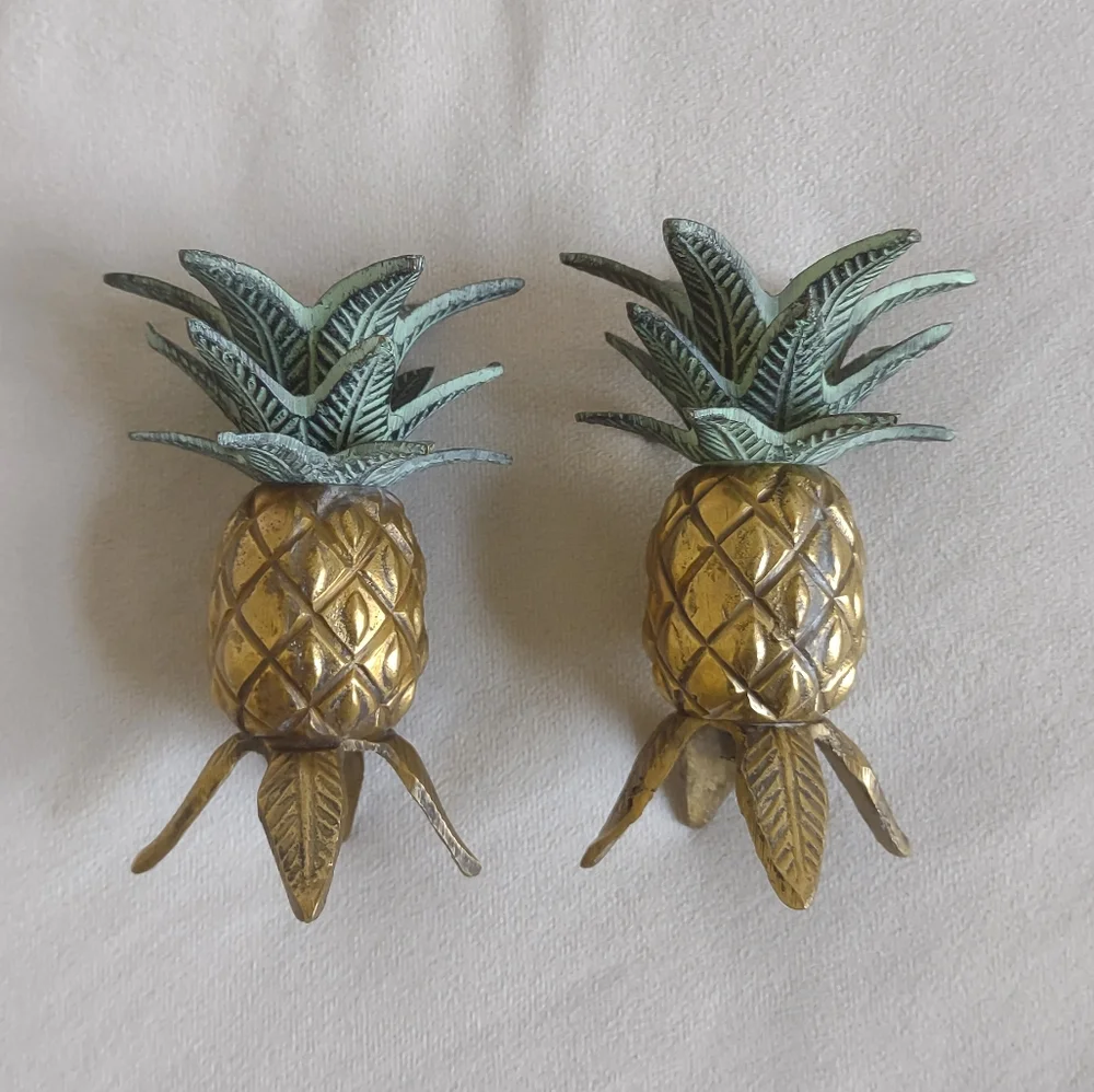 Vintage Hollywood Regency Brass Pineapple Candlestick Holders, Set of 2